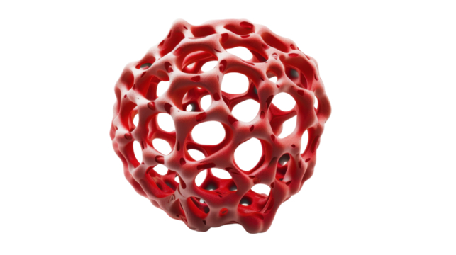 Red abstract sphere rotating on transparent background