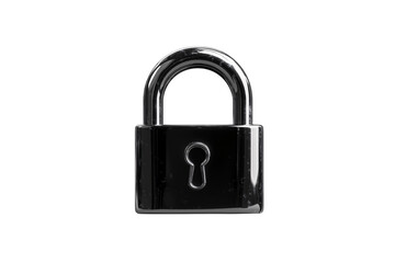Naklejka premium Metal padlock featuring a slightly worn and scratched texture. Durable and functional, conveying security and resilience through its industrial finish, isolated on a transparent background