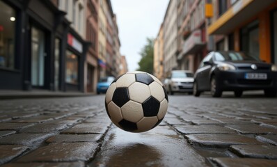 Soccer ball on city street