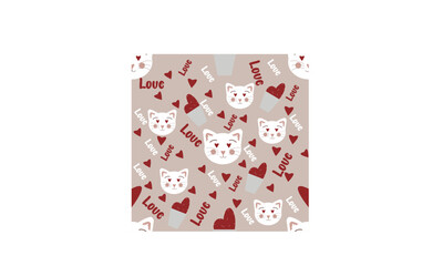 gift box on white background pattern vector with red hearts and cat faces on pink background 