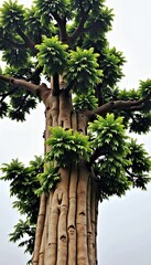 Fototapeta premium Tropical Tree Unusual Tree Distinctive Bark Smooth Bark Segmented Trunk Multiple Trunks Palmate Leaves Large Leaves Green Leaves