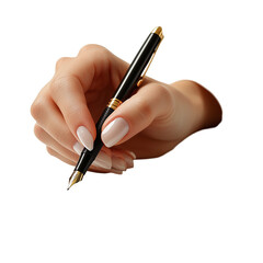 Woman hand writing with a pen on a background artisolated on transparent  background png