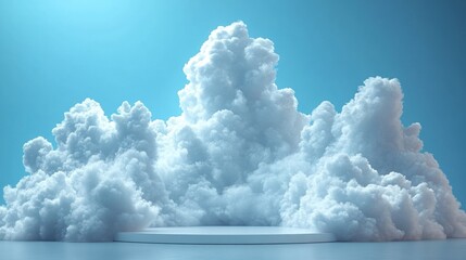 Ethereal Cloudscape: A Dreamlike 3D Render of Fluffy Clouds and a Minimalist Platform
