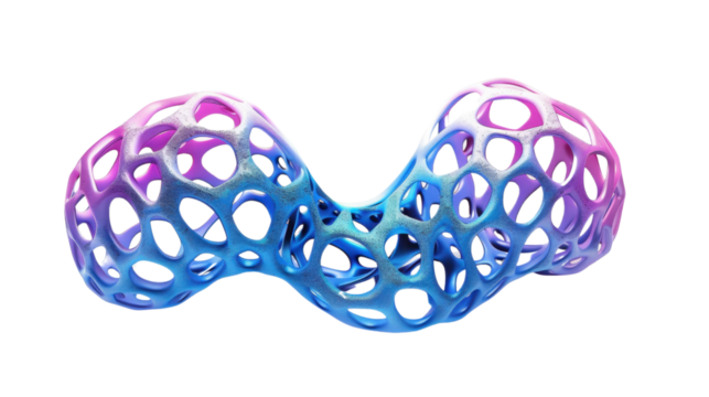 Abstract blue and pink gradient mesh structure floating on transparent background