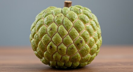 Obraz premium Detailed studio shot of a vibrant green sugar apple displaying unique textured skin