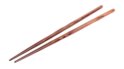 Pair of wooden chopsticks isolated on transparent background