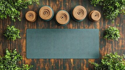Unique top-down view of a place mat layered with additional place mats on a rustic wooden background for a cozy vibe