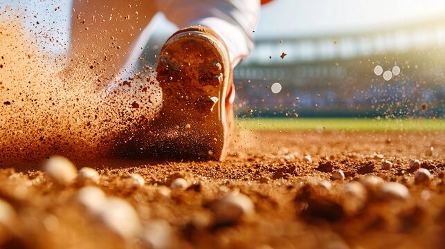 baseball team and baseball rests concept. Close-Up of a Baseball Player Running on Dirt Field
