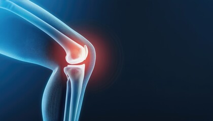  3d medical x ray of knee pain with arthritis inflammation and tendon injury, copy space 