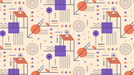 Seamless pattern with various geometric shapes that creates an abstract design.