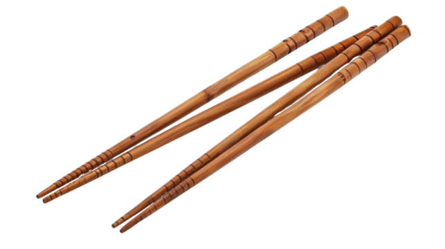 Two pairs of wooden chopsticks on transparent background - Powered by Adobe