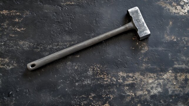 A metal factory hammer resting on a worn industrial black surface, showing subtle reflections - Powered by Adobe