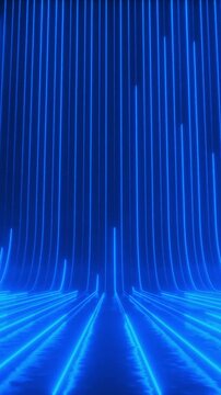 Abstract futuristic neon background, blue glowing lines, laser beams, light speed. Dynamic wave motion. 3d rendering digital animation 4K Looping seamless