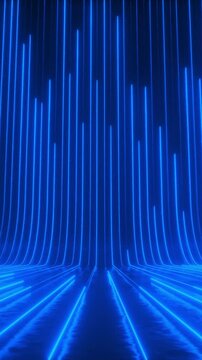 Abstract futuristic neon background, blue glowing lines, laser beams, light speed. Dynamic wave motion. 3d rendering digital animation 4K Looping seamless