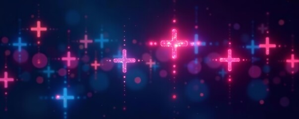 Obraz premium - Abstract background with glowing medical crosses, hospital, concept, wellness