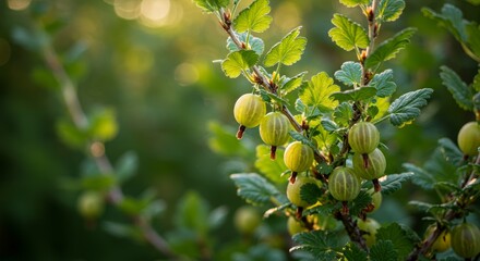 Fototapeta premium Captivating Gooseberries on the Vine: A Fresh and Vibrant Orchard Scene