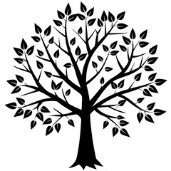 Obraz premium Line art vector silhouette of a tree with autumn leaves