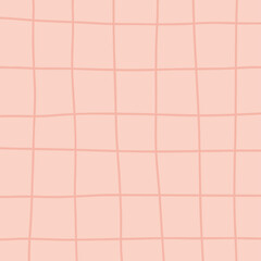 歪んだ手描き風の格子柄背景_ピンク
