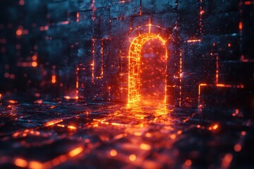 Visual Representation of a Firewall Effectively Blocking Harmful Data While Securing a Network Environment With Vibrant Lights