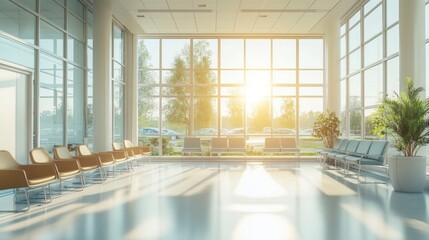 Fototapeta premium Waiting Room Area with Chairs and Sunlight Streaming Through Windows
