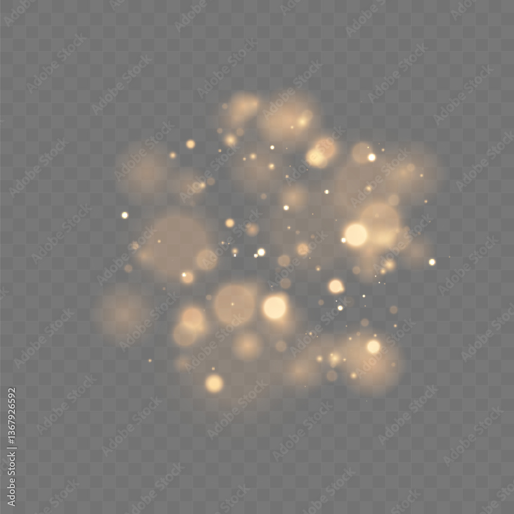 Aufkleber golden glitter particles with bokeh effect and soft shimmering glitter glow on a transparent backgro