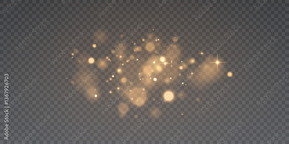 Aufkleber golden glitter particles with bokeh effect and soft shimmering glitter glow on a transparent backgro