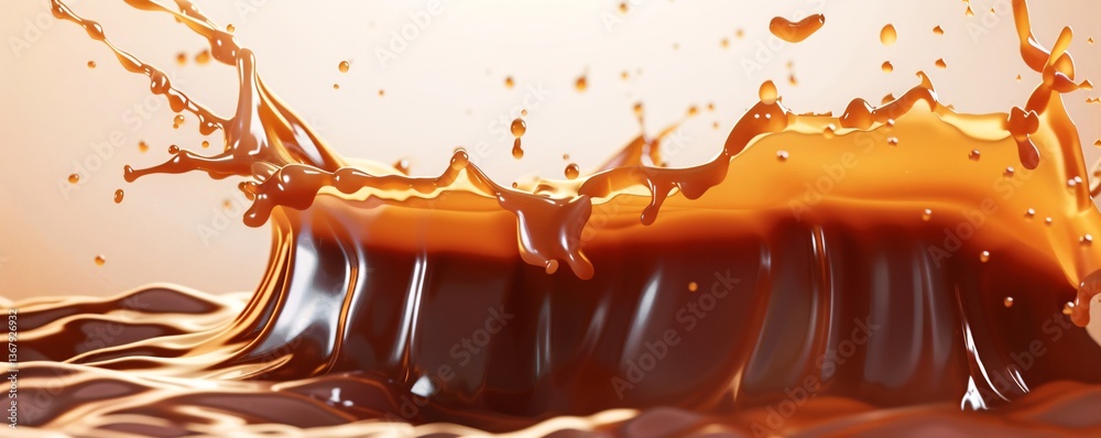 Poster sumptuous and rich liquid chocolate splashes into a crown shape on a wave of chocolate
