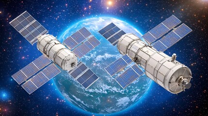 3D of Futuristic Space Based Solar Energy Satellites Orbiting the Earth for Clean and Sustainable Power Transmission in a Sci Fi Inspired Concept