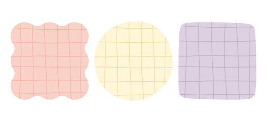 歪んだ手描き風の格子柄の幾何学図形のセット