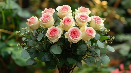 Pink and white rose bouquet, floral arrangement, indoor garden, romantic gift, Valentine's Day