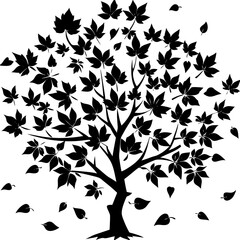 Obraz premium Line art vector silhouette of autumn leaves falling from the tree