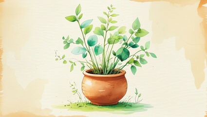 Obraz premium watercolor flowers in pot