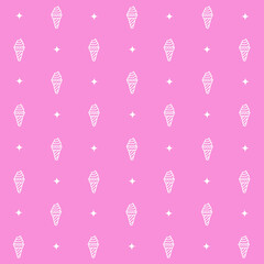 Abstract seamless pattern with ice cream. Retro checkered  pink background.