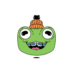 Funny frog with braces. Trendy vector illustration.