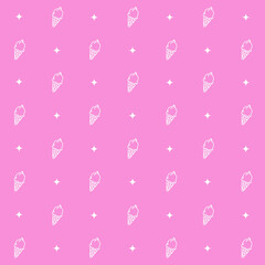 Abstract seamless pattern with ice cream. Retro checkered  pink background.