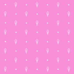 Abstract seamless pattern with ice cream. Retro checkered  pink background.