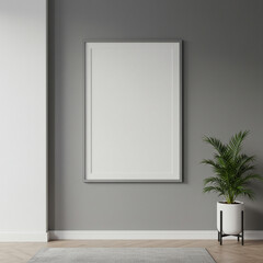 Minimalist interior mockup with blank frame. Empty frame wall poster mockup. Interior mockup with modern design. Contemporary interior scene