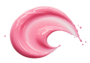 A thick swirl of glossy pink cream resembling frosting or cosmetic cream isolated on transparent background