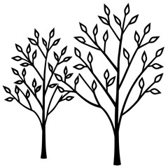 Fototapeta premium Line art vector silhouette of trees with new spring leaves 
