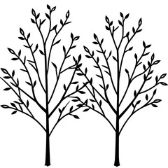 Obraz premium Line art vector silhouette of trees with new spring leaves 