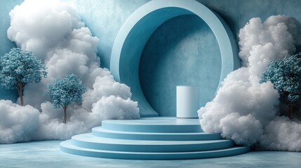 Serene Blue Cloud Haven: A Dreamlike 3D Rendered Scene