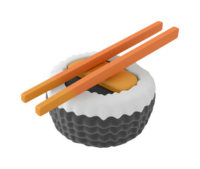 Stylized sushi roll with chopsticks a black Food PNG on Transparent Background