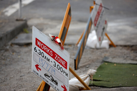 Workzone signage and construction on pavement