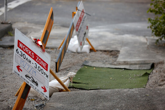 Workzone signage and construction on pavement