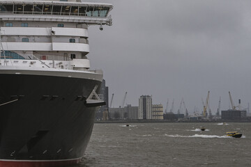 Brand new ocean liner cruiseship cruise ship Queen Anne in port of Rotterdam, Holland with...