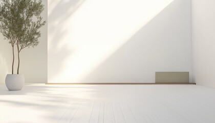 Minimalist Interior with Olive Tree Promoting Sustainability and Clean Living