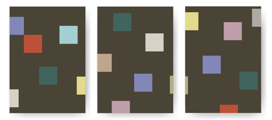 Abstract minimalist design poster background set. Trendy cover template collection with simple geometric shapes and interesting color combinations. Vector design for social media, flyer, wall art, ads