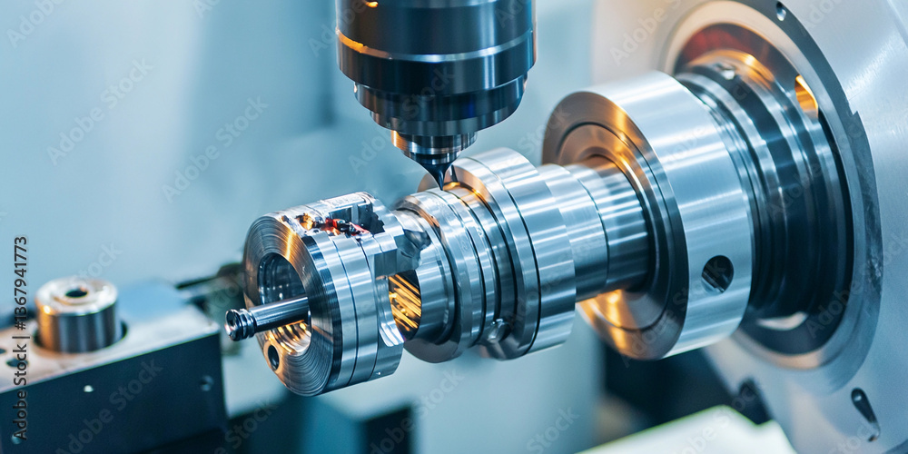 Poster CNC turning and milling process in modern factory Generative AI