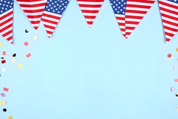 Obraz premium american flag with stars and confetti on a blue background