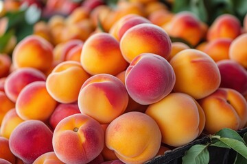 Fresh Apricots Piled Together in a Vibrant Market Setting  